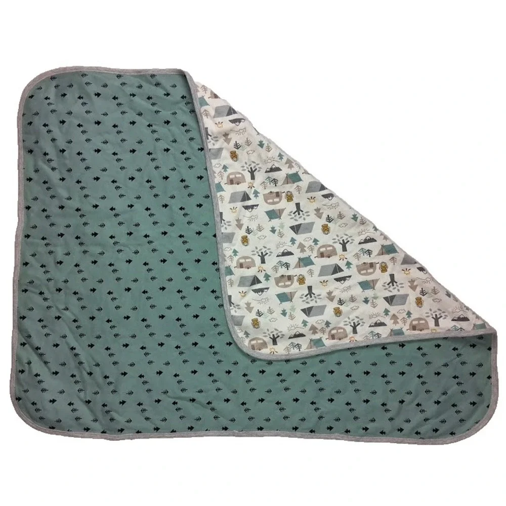 Gerber Organics Reversible Baby Blanket‎ Forest Camping 30x40 Cotton Soft